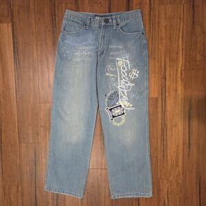 Focus 70 Y2K Embroidered Jeans Mens 30x30 Vintage 90s Baggy Denim